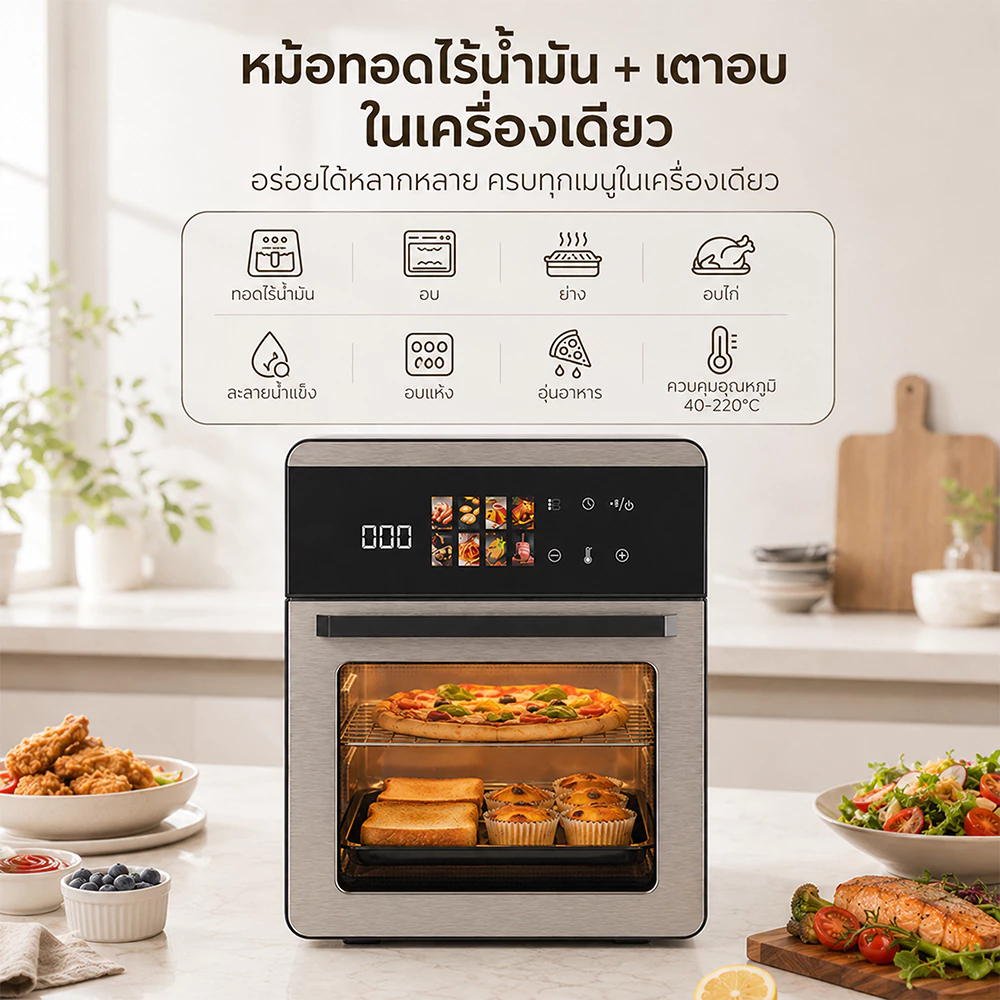 หม้อทอดไร้น้ำมัน 25L หม้ออบลมร้อน Air Fryer Oven อบทอดได้หลายเมนู ใช้น้ำมันน้อย 1700W ทำอาหารง่าย thumbnail 4