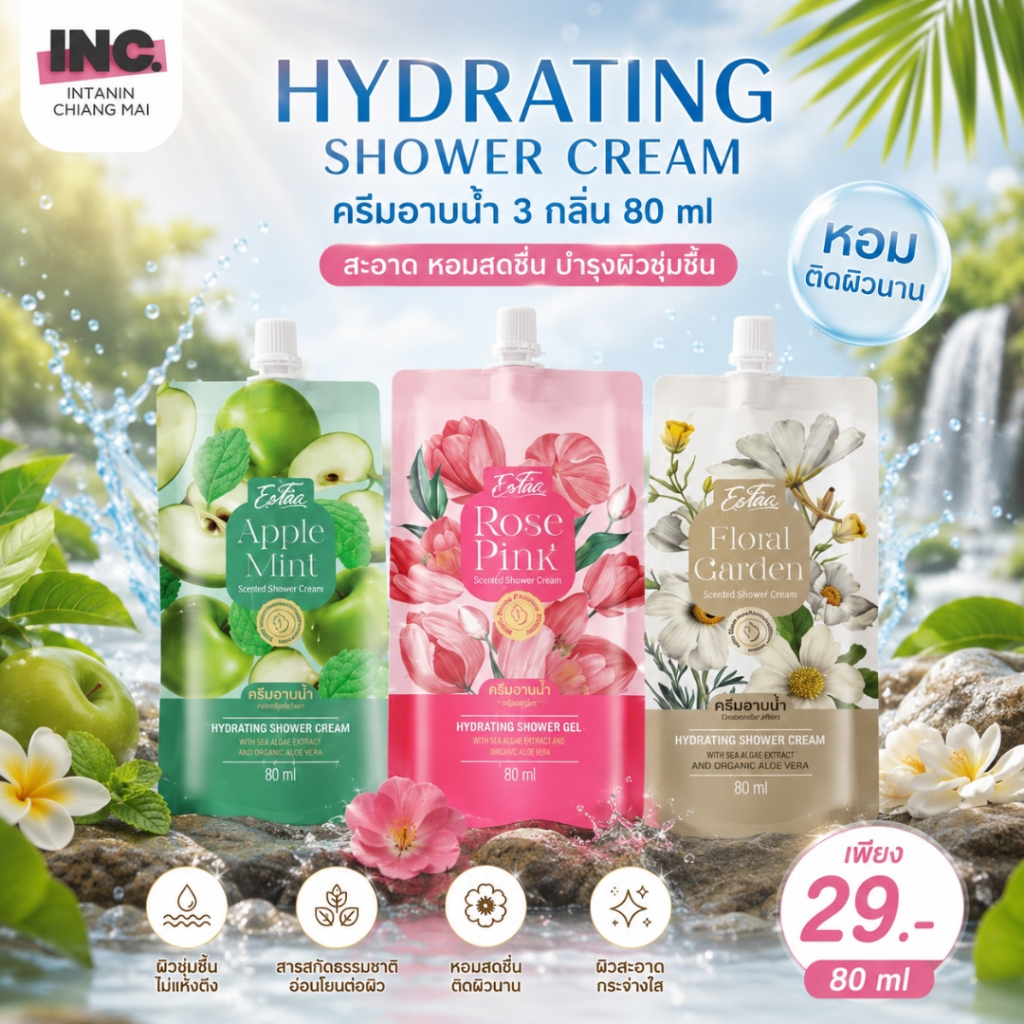 EXFAC HYDRATING SHOWER CREAM ครีมอาบน้ำ 3 กลิ่น 80 ml