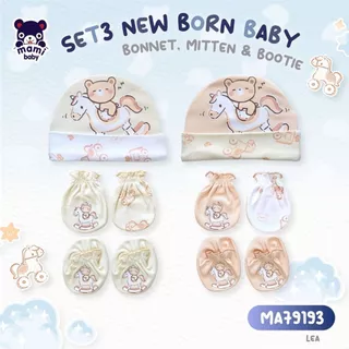 Mami Baby เซ็ตหมวกถุงมือถุงเท้าเด็กแรกเกิด ผ้าคอตตอน 100% ผ้านฝ้ายนุ่มพิเศษ ลายน่ารัก ใส่สบาย