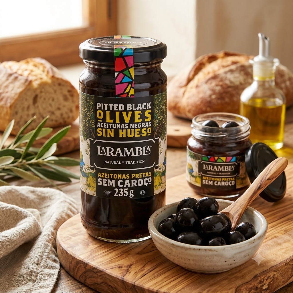 มะกอกดำ ไร้เมล็ด 235 กรัม pitted black olives มะกอกดอง มะกอกดำดอง