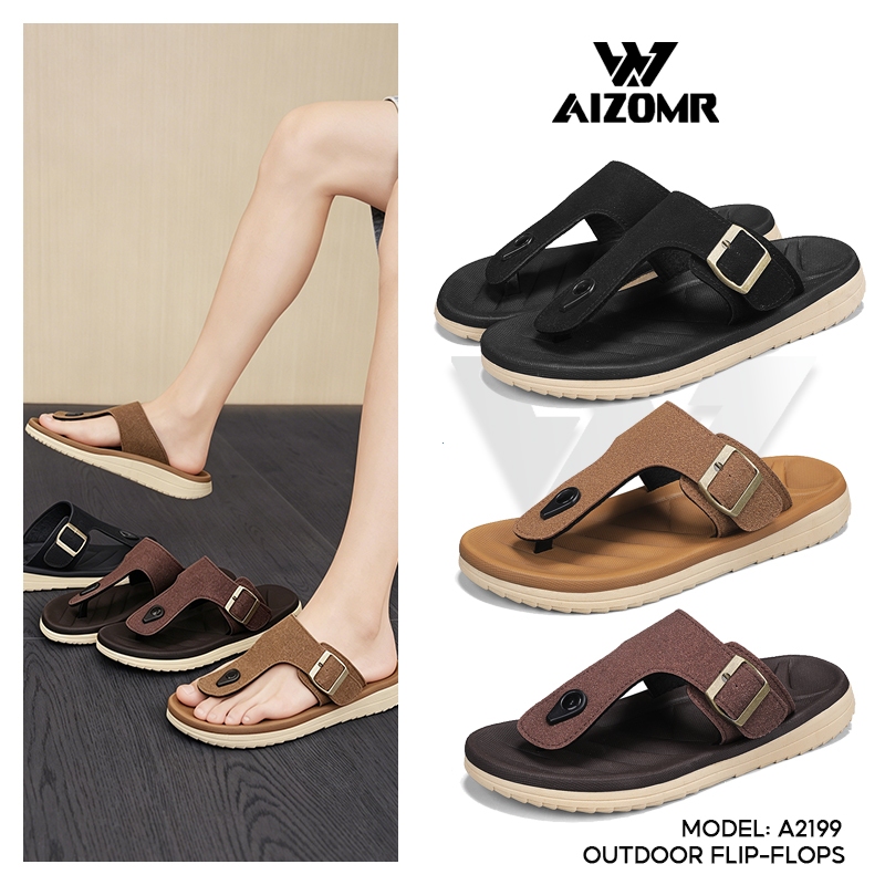 AIZOMR รองเท้าแตะผู้ชาย ทำจากหนัง มีส่วนรองรับอุ้งเท้า กันลื่น ทนทาน รุ่น A2199