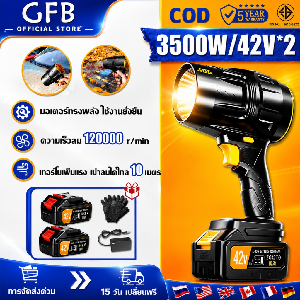 ⭐รับประกัน 5ปี⭐ พัดลมเทอร์โบเจ็ทขนาดเล็ก 3500W แบตเตอรี่ความจุ 2ก้อน ลมแรง 52M/S พัดลมเจ็ทแบบ พัดลมเทอร์โบเจ็ทขนาดเล็ก