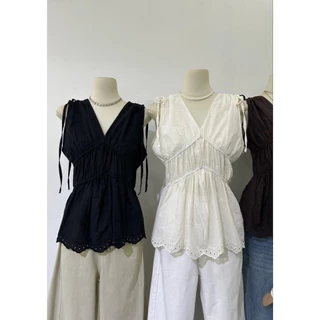 เสื้อลูกไม้ซีทรูดีเทลจีบหน้า ทรง Peplum สวยละมุนแบบสาวเกาหลี