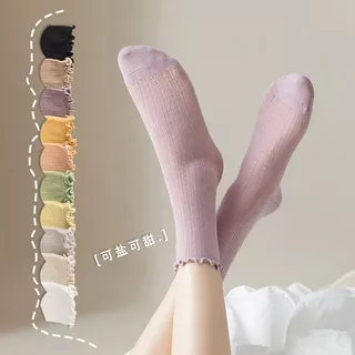 ถุงเท้า ข้อกลางสีพาสเทล ระบายอากาศ ใส่สบายไม่อับชื้น