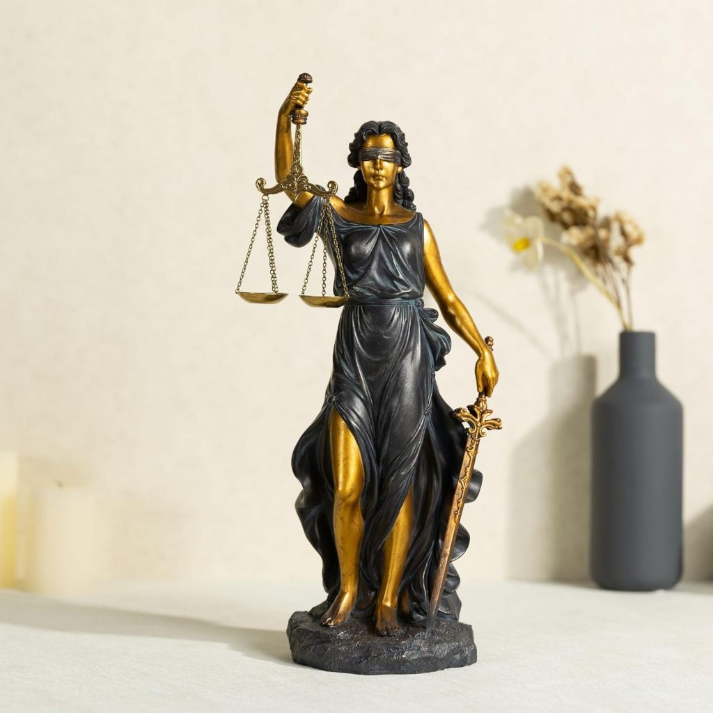 ShineOnAngel รูปปั้นเทพีแห่งความยุติธรรมพร้อมตาชั่งและดาบ Lady Justice สูง 13.3 นิ้ว (Bronze & Gold)