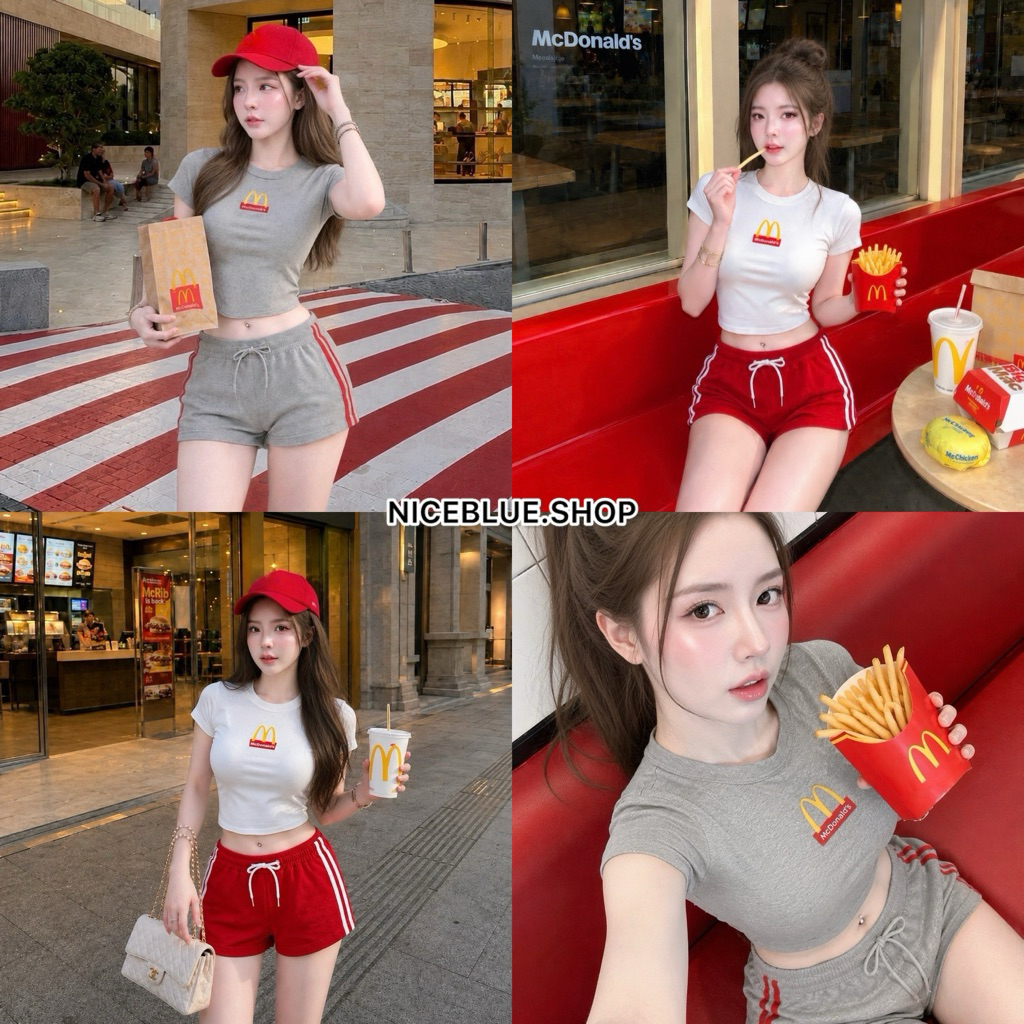 𝐍𝐢𝐜𝐞𝐛𝐥𝐮𝐬.𝐬𝐡𝐨𝐩🫐 [พร้อมส่ง] เซ็ท2ชิ้น เสื้อพื้นขาวM+กางเกงขาสั้นแดงแทบขาว อก30-36 เอว24-32 สาวS XS Mต้นๆ