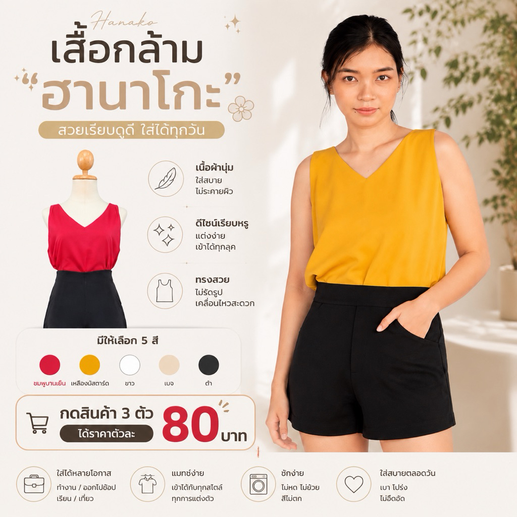 โล๊ะ สต็อค เสื้อกล้ามผ้าฮานาโกะ มีสินค้าพร้อมส่ง