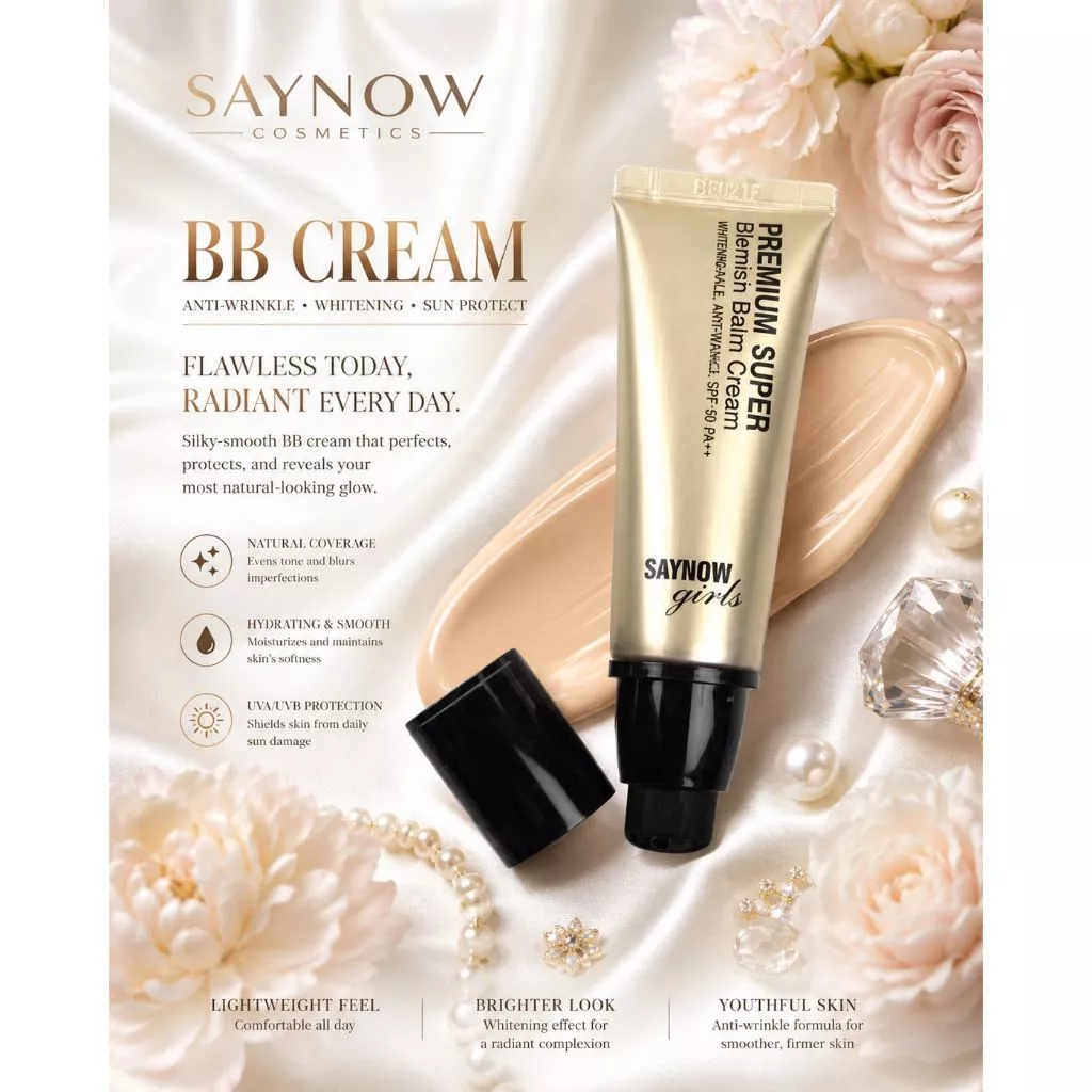 บีบีครีม บีบีกันแดด เซย์นาว พรีเมี่ยม ซุปเปอร์ครีม สูตรมาตราฐานเกาหลี SAYNOW Super BB Cream ขนาด40ml (กล่องใหญ่)