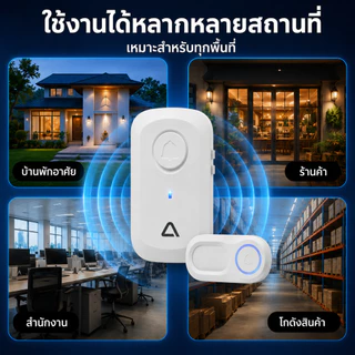 กริ่งบ้านไร้สาย กริ่งประตูไร้สายกันน้ำ แบตเตอรี่ IP44 ระยะไกล 100M รีโมท 38 เสียง กริ่งไร้สาย