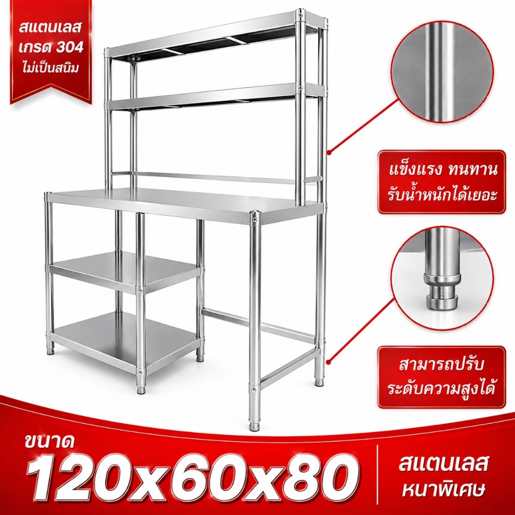 ชั้นวางเตาแก๊ส 5 ชั้น มั่นคงไม่เขย่ารับน้ำหนักได้ 800กก ไม่ขึ้นสนิมไม่เสียรูปปรับความสูงได้