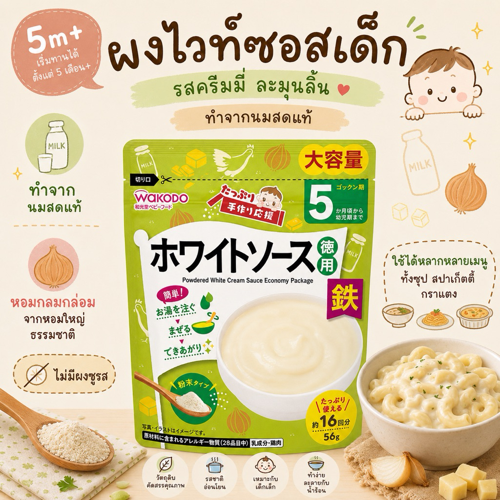 Wakodo ผงทำครีมซอส สปาเก็ตตี้ สำหรับเด็ก (5m+)