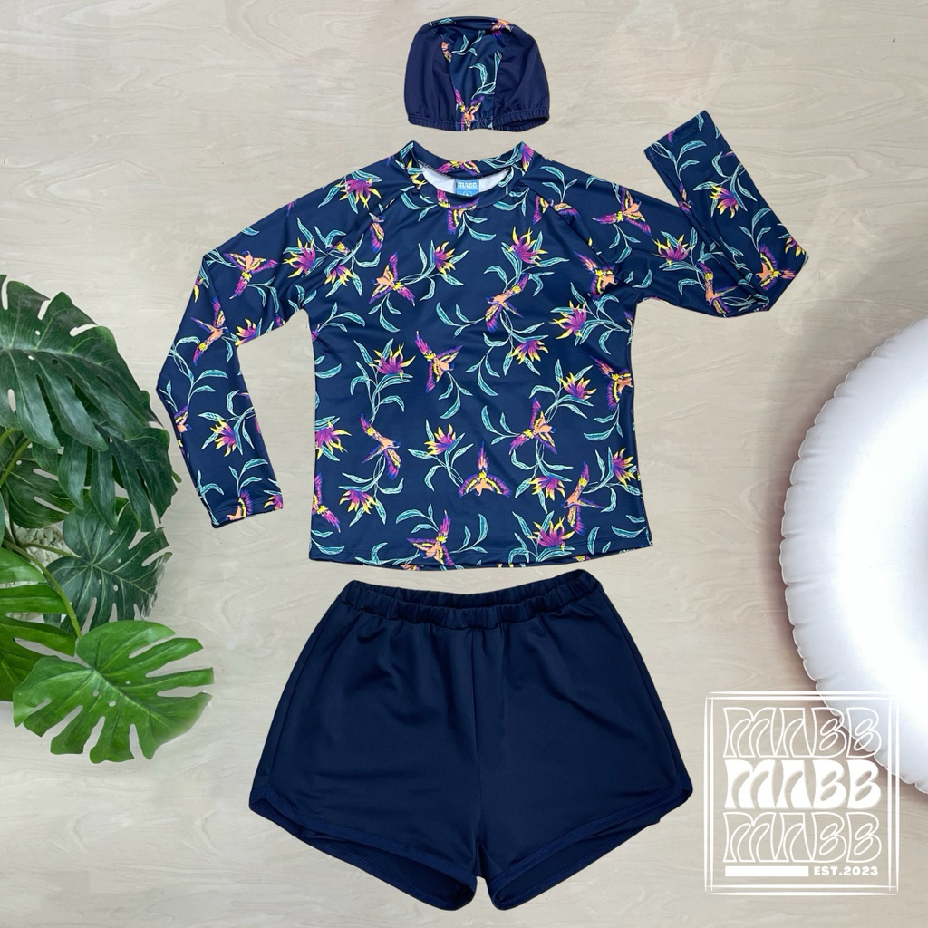 New! MABB - Phoenix Swimwear ชุดว่ายน้ำผู้หญิง แขนยาว กางเกงขาสั้น เซ็ต 3 ชิ้น ชุดว่ายน้ำสาวอวบไซส์ใหญ่