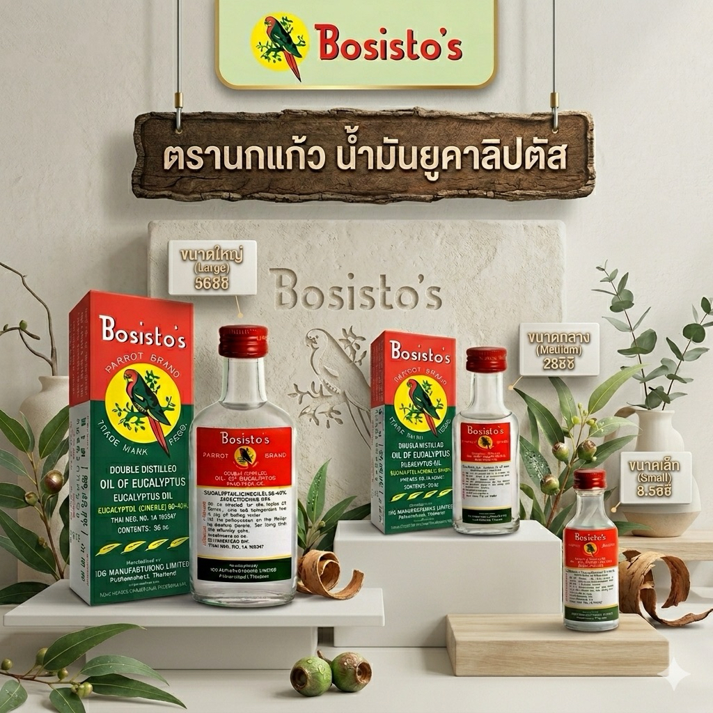 โบซิสโต Bosisto's น้ำมันยูคาลิปตัส แท้ 100% ตรานกแก้ว [ ขนาด 8.5ml / 28ml / 56ml ]