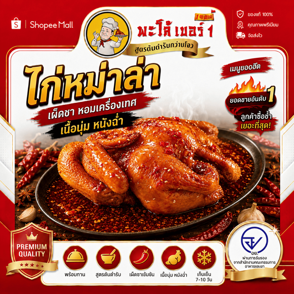 พะโล้ เบอร์1 ไก่ต้มเกลือหม่าล่า เผ็ดชาเข้มข้น หอมเครื่องเทศ เนื้อนุ่มฉ่ำ พร้อมทาน