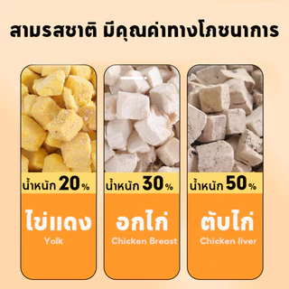 PETLUSCI ขนมฟรีซดรายแมว 3 in 1 อกไก่+ตับไก่+ไข่แดง 650g ขนมแมวเกรดพรีเมี่ยม ไม่มีสารกันบูด