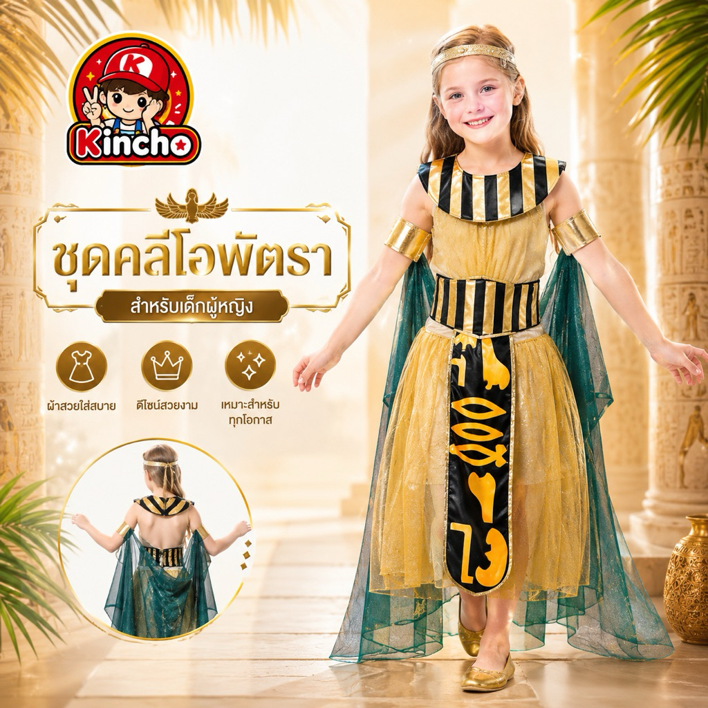 #ชุดคลีโอพัตรา มาเป็นเดรสยาวด้านหลังเป็นซิปรูด #ชุดแฟนซีเด็ก #ชุดคอสเพลย์ #คลีโอพัตรา