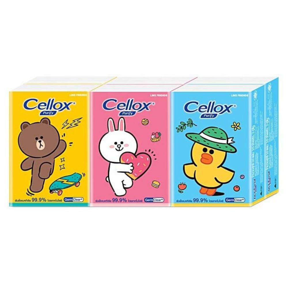 (10แผ่น×6ห่อ) กระดาษเช็ดหน้า Cellox Purify รุ่นพิเศษลาย LINE FRIENDS กระดาษทิชชู่