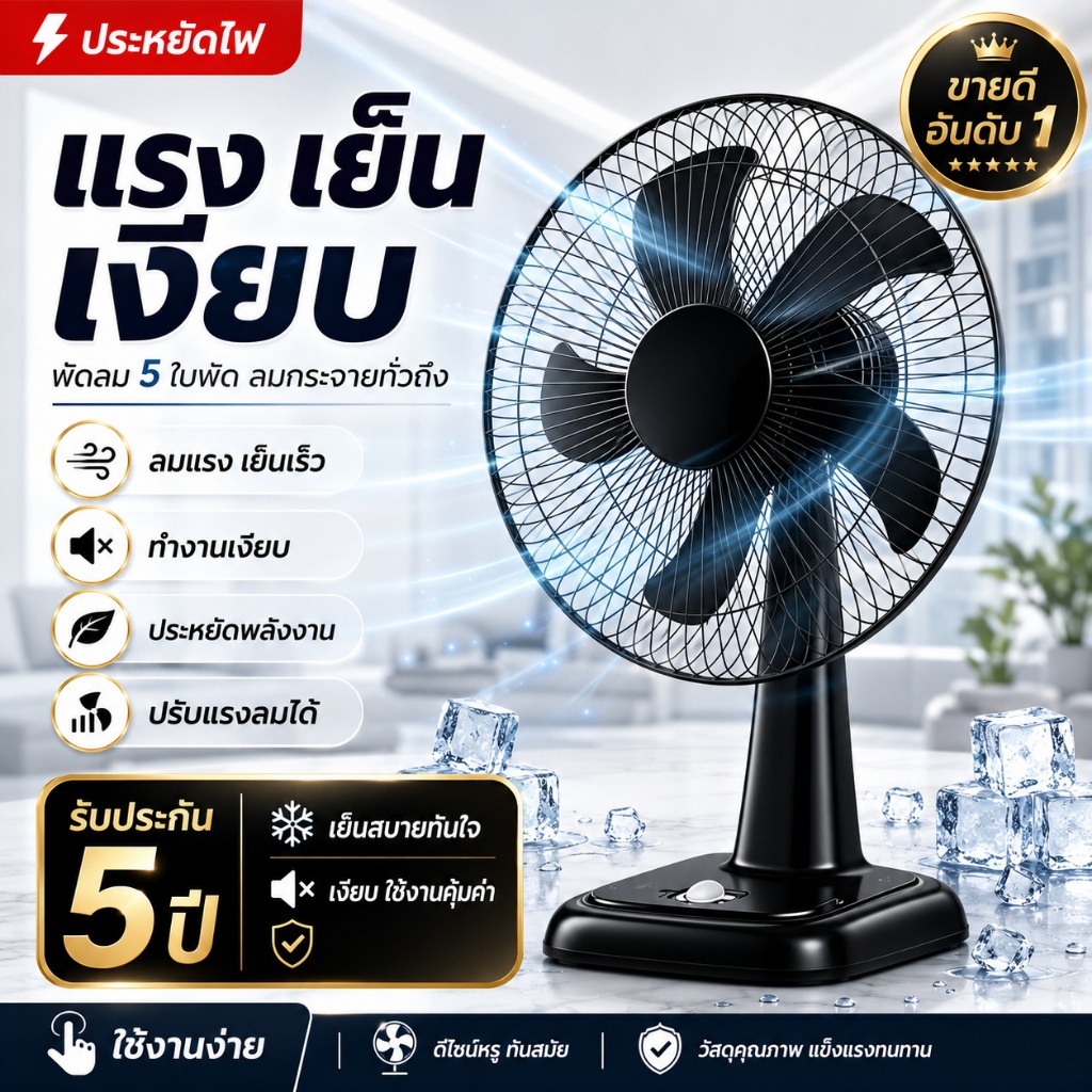 พัดลม พัดลมตั้งพื้น พัดลม 14 นิ้ว พัดลมใหญ่ เสียงเงียบ ปรับลม 3 ระดับ ประกันมอเตอร์ 5 ปี ซื้อ1แถม1 COD