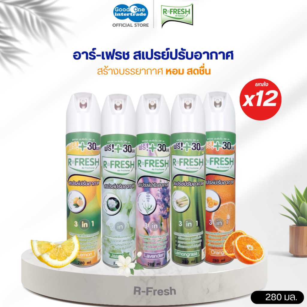 R-FRESH อาร์-เฟรช สเปรย์ปรับอากาศ 280 มล. ลดกลิ่นอับ เพิ่มความสดชื่นได้ทุกที่ (ยกลัง12กระป๋อง)