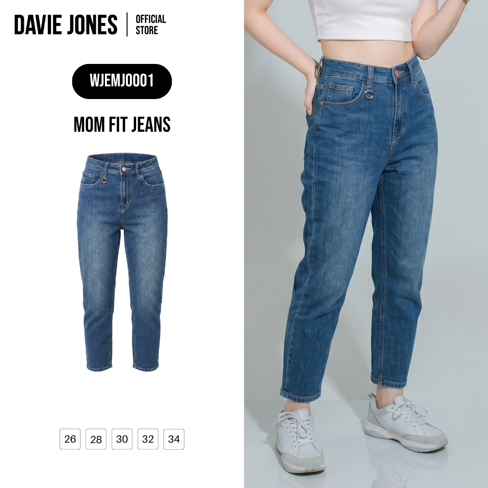 DAVIE JONES WOMEN [BE FEARLESS] กางเกงยีนส์ผู้หญิง Mom Fit Jeans สีน้ำเงิน MJ0001