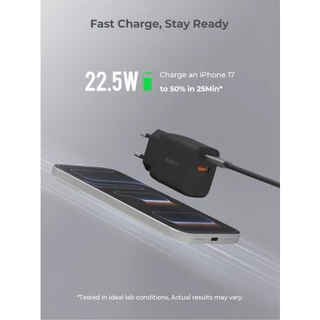 AUKEY PA-F2T หัวชาร์จเร็ว SWIFT 22.5W PD USB-C PD + USB-A Wall Charger with GaN Technology