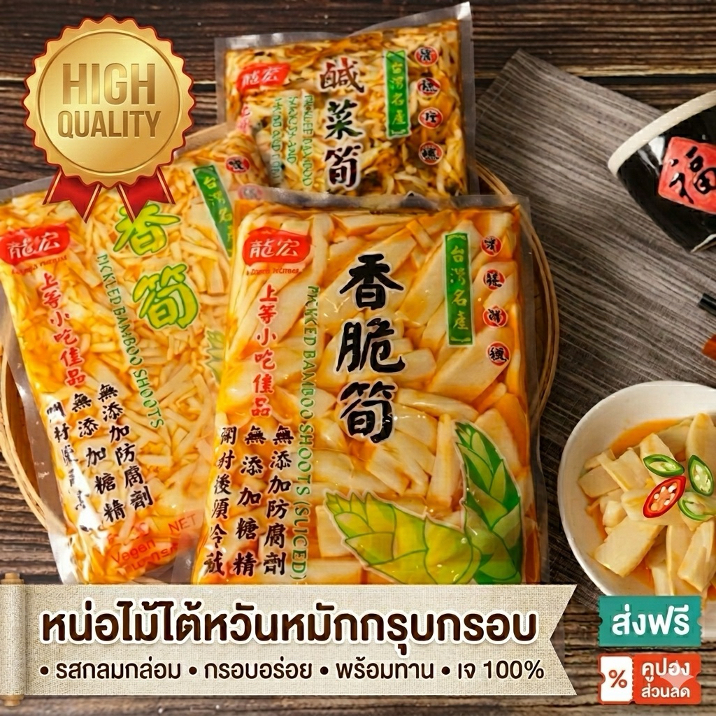 พร้อมส่งจากไต้หวัน หน่อไม้ไต้หวันหมักปรุงรส ตราหลงหง (Long Hong) กรุบกรอบ อร่อยฟิน สไตล์ไต้หวัน