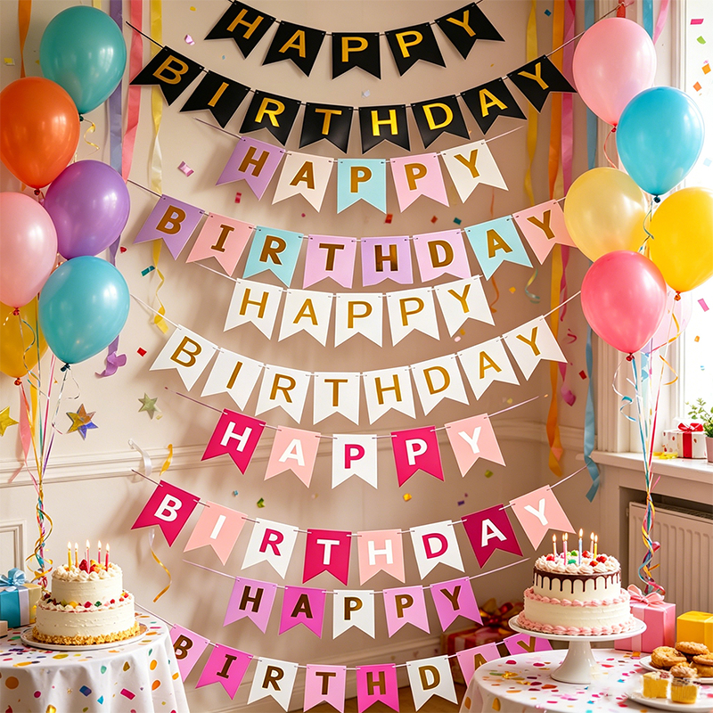 ธงสุขสันต์วันเกิด, ธงวันเกิด, ธงตกแต่งงานวันเกิด, ธงสุขสันต์วันเกิด ป้ายกระดาษ HAPPY BIRTHDAY