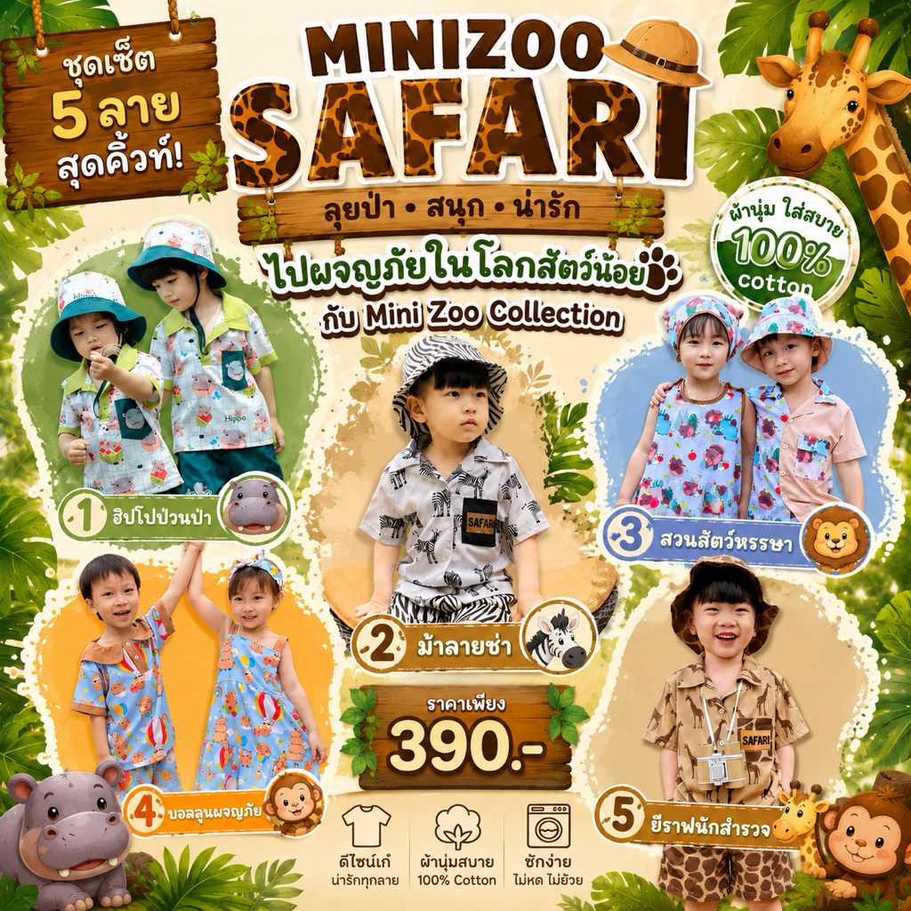 ชุดเซ็ตเด็ก collection ซาฟารีลายยีราฟ ม้าลาย รวมสวนสัตว์