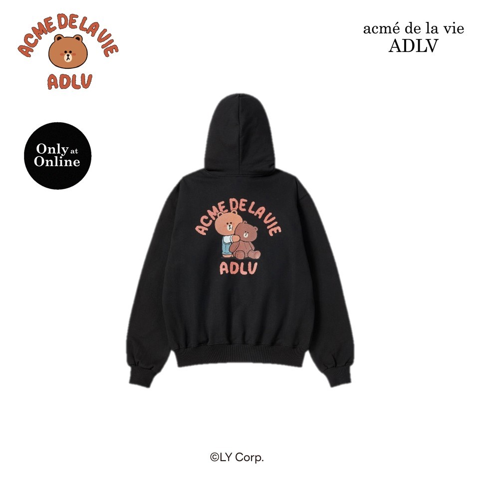 ADLV [acme de la vie] เสื้อฮู้ดดี้แขนยาว รุ่น Bear Doll Hug Brown Line Friends Hoodie Black (50051SBBHDU_S6BKXX)