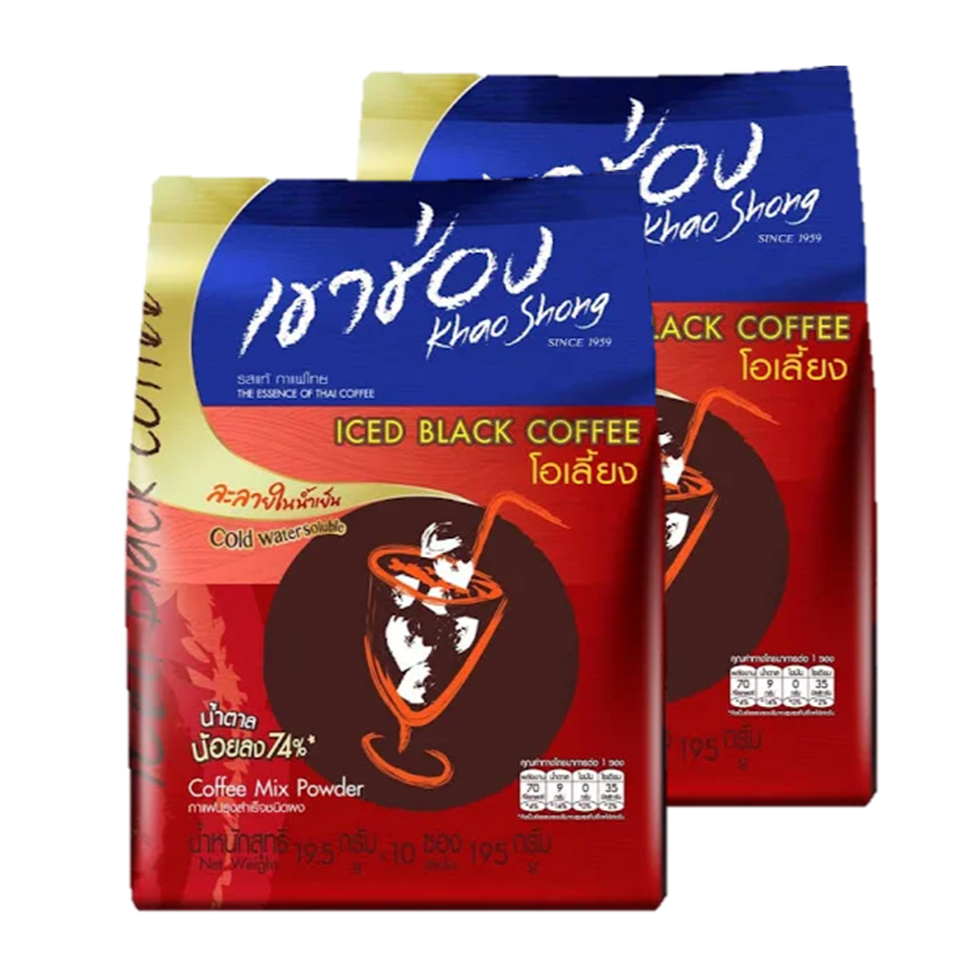 Khao Shong Coffee Mix Iced Black Coffee (O-Liang) เขาช่อง 2อิน1 โอเลี้ยง 19.5g. x 10ซอง (2แพค)