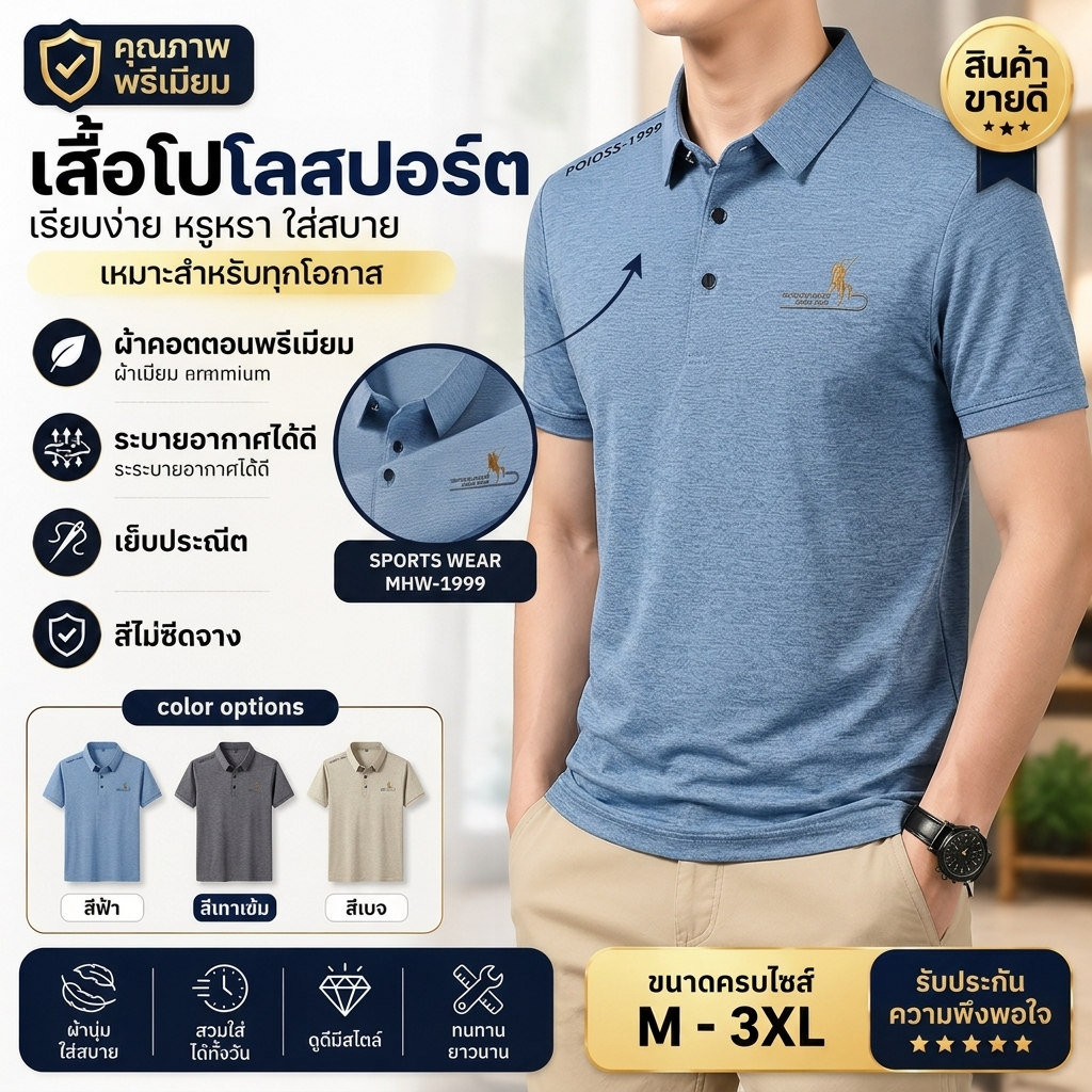 เสื้อโปโลผู้ชายคุณภาพสูงจาก POLO ดีไซน์ทันสมัย ​​สวมใส่สบาย เหมาะสำหรับใช้ในชีวิตประจำวัน