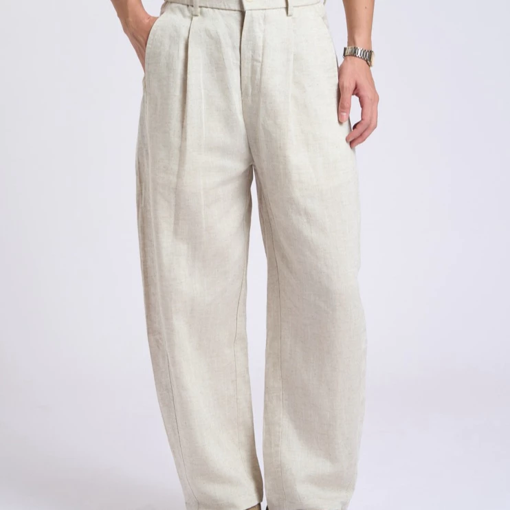 Norm Linen Blend Relaxed Pants กางเกงขายาวเอวสูง ลินิน +ไลโอเซลล์ ขากว้างทรงหลวม ระบายอากาศได้ดี (2)