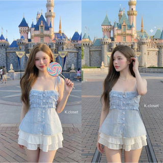 (อก28-40) เสื้อสายผูกระบายหวานพาสเทล เสื้อสายที่เดี่ยวผูกไหล่ ระบายหน้า สาวอวบใส่ได้อกถึง 40นิ้ว