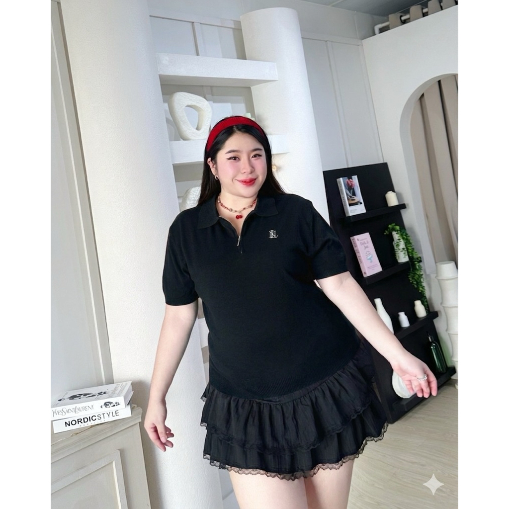 (2276) พร้อมส่ง เสื้อไหมพรมคอปกโปโล zipper สาวอวบ #lanastore