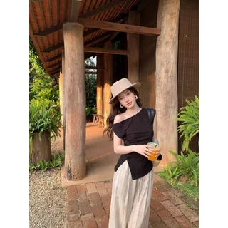 M2186 เสื้อไหล่เฉียงจับจีบย่น ดีเทลกระดุมข้างสุดปัง รุ่นนี้ทรงสวยสับมากค่า! เสื้อดีไซน์ไหล่เฉียงสุดชิค