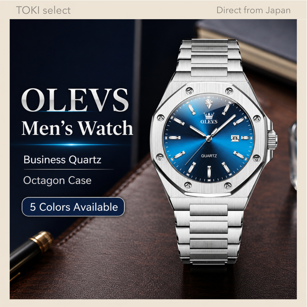 OLEVS Men's Octagon Quartz Watch Stainless Steel Date Business Watch Gold Blue Black White