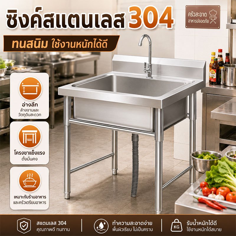 อ่างน้ำหลุมเดียว อ่างน้ำอุตสาหกรรม อ่างสแตนเลส อ่างล้างผัก อ่างล้างจาน ซิงค์ล้างจาน อ้างห้องครัว อ่างมีขา อ่างล้างมือ