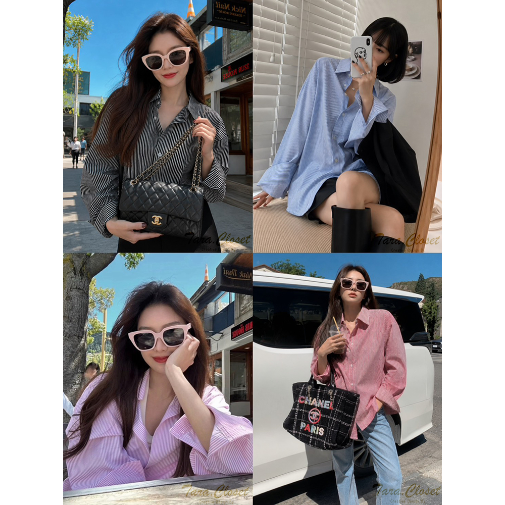 CT009 TARA Shirt เสื้อเชิ้ตหญิง แขนยาว ลายทาง สไตล์เกาหลี เนื้อผ้าคอตตอลทอผ้าอย่างดี ผ้าไม่หนามาก ผ้าใส่สบาย ไม่ร้อน