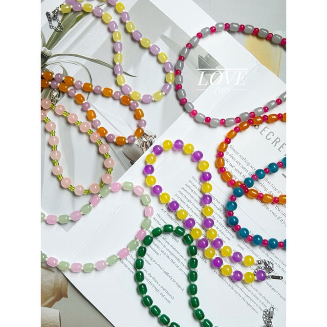 สร้อยลูกปัดแก้วสีพาสเทล handmade สไตล์เกาหลี น่ารัก เพิ่มลุคสดใส ใส่ได้ทุกวัน
