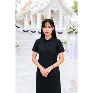เสื้อโปโล(ดำล้วน) ปักพิมพ์ลายHD ตรากระทรวงศึกษาธิการ (ศธ.) ผ้าจูติไมโคร มีไซส์ให้เลือกชายหญิง