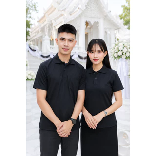 เสื้อโปโล(ดำล้วน) ปักพิมพ์ลายHD ตรากระทรวงศึกษาธิการ (ศธ.) ผ้าจูติไมโคร มีไซส์ให้เลือกชายหญิง
