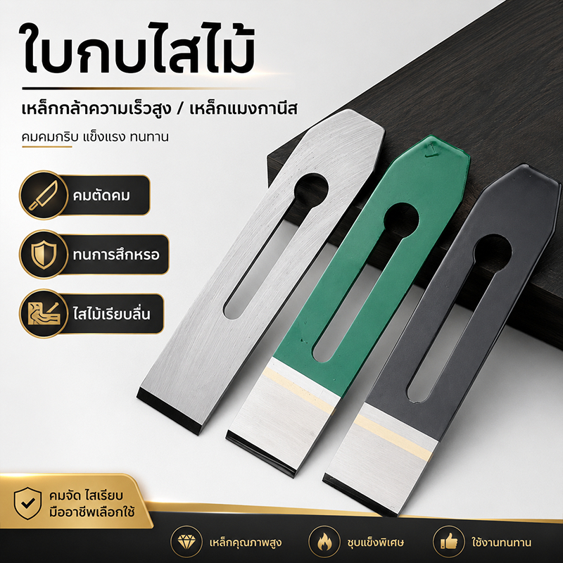 ใบกบไม้ ใบมีดกบไสไม้ เหล็กกล้าคมพิเศษ HRC60-62 อะไหล่กบไสไม้ สำหรับงานไม้ ช่างไม้ DIY ขนาด 38/44/51 มม.