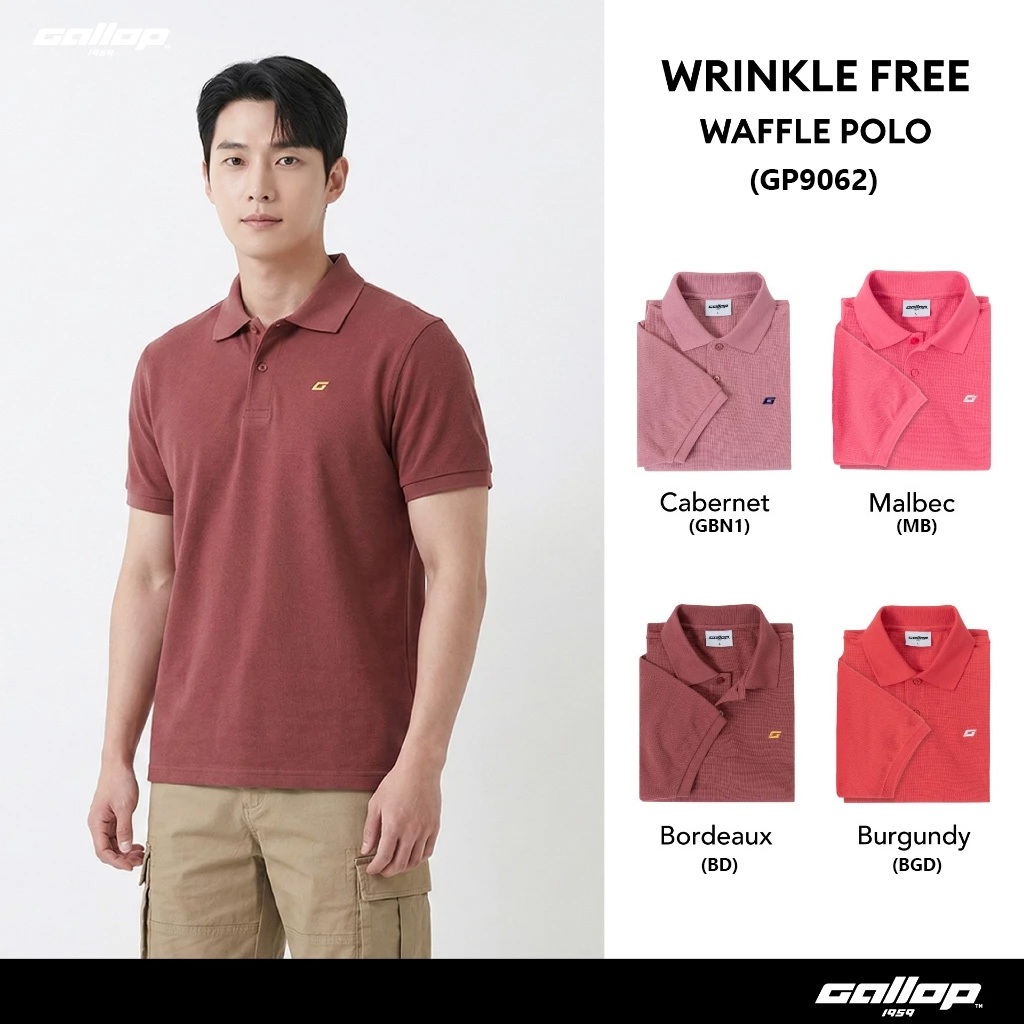 GALLOP : WRINKLE FREE WAFFLE POLO เสื้อโปโลผ้าวาฟเฟิลผู้ชาย รุ่น GP9062 Set CELLAR Color / ราคาปกติ 1290.-