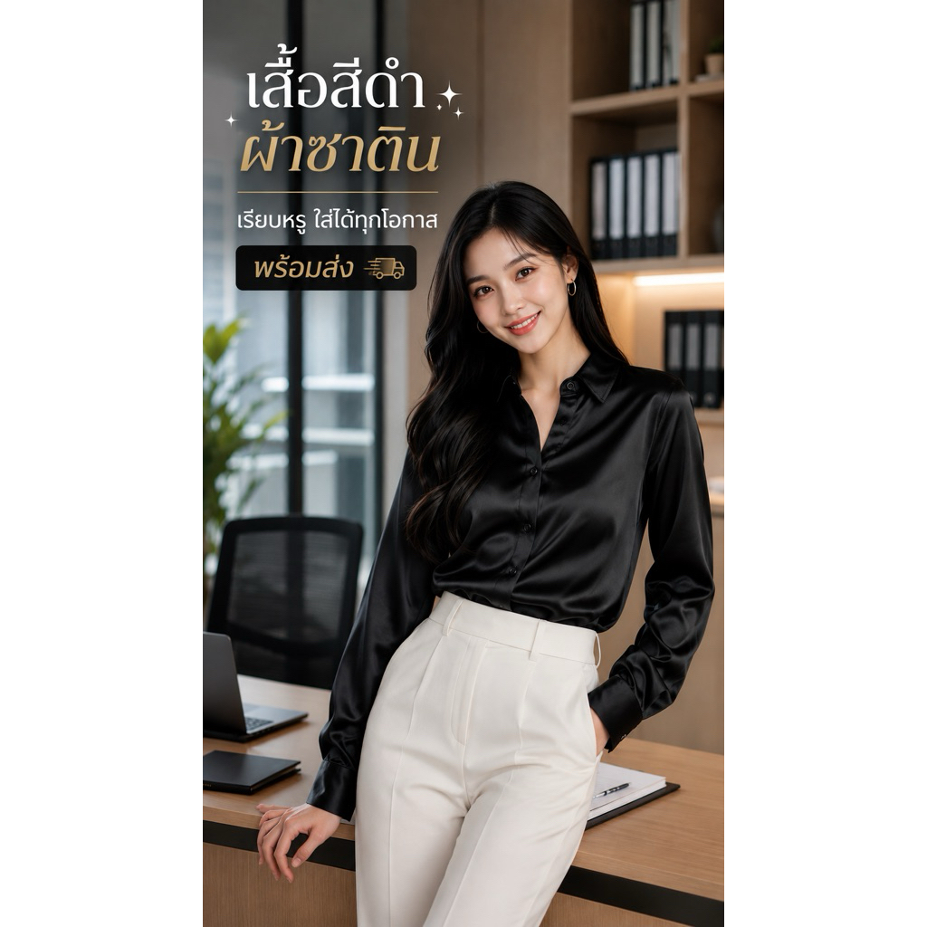(พร้อมส่งจากไทย)เสื้อเชิ้ตซาตินแขนยาวผู้หญิง | เนื้อผ้าเรียบลื่น พริ้วใส่สบาย | สไตล์มินิมอลวินเทจเกาหลี