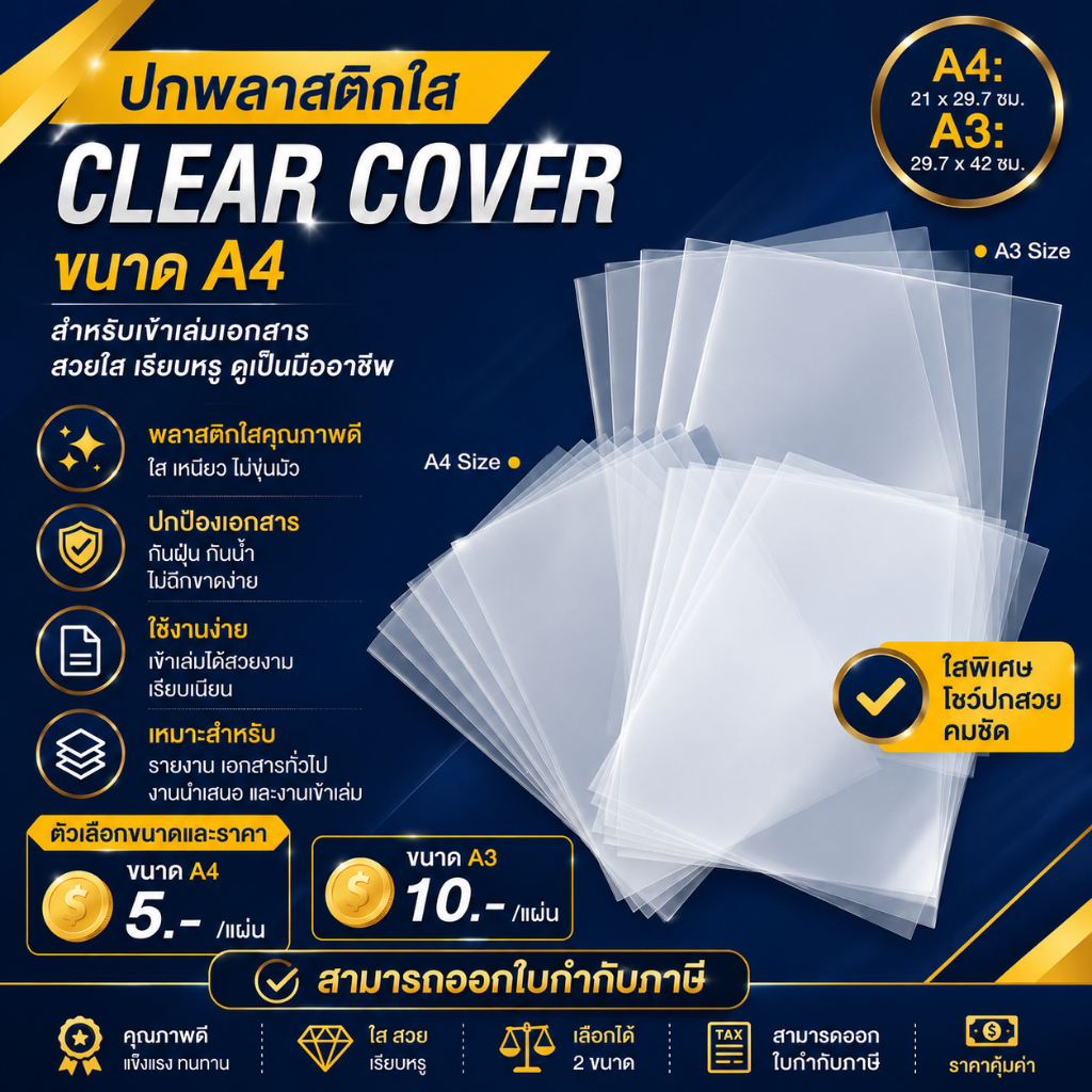 แผ่นใส ปกพลาสติก ปกรายงาน ขนาด A4 ,A3