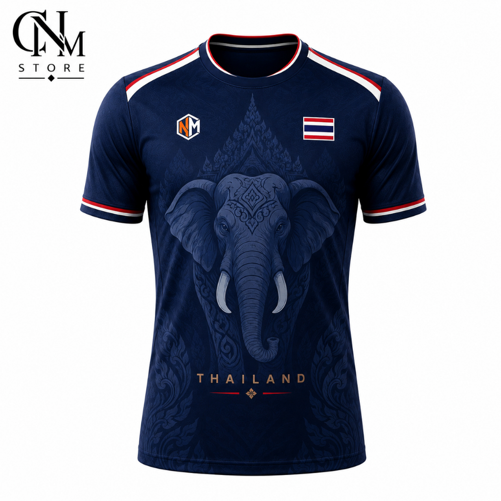 CNM เสื้อฟุตบอลไทยลายช้าง เสื้อกีฬาแขนสั้น ผ้าตาข่าย 200G ระบายอากาศดี ใส่ได้ชายหญิง XS-6XL พร้อมส่ง