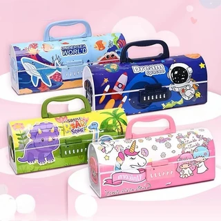 พร้อมส่งจากไทย กล่องดินสอรหัสผ่าน กระเป๋าดินสอหูหิ้ว พร้อมล็อครหัส สองชั้น กล่องดินสอสวย น่ารักPC045