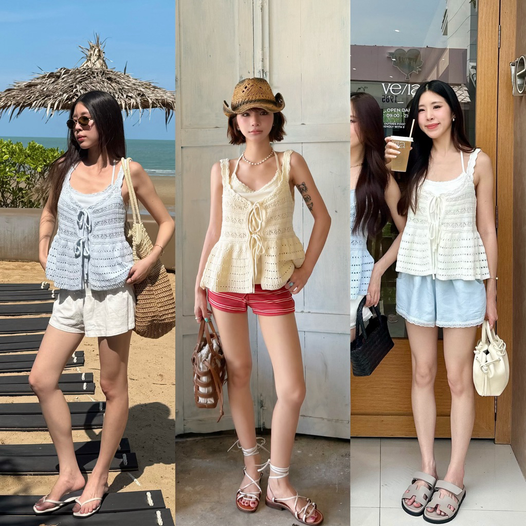 3pcs.basket Cloudy cream set เสื้อเซ็ต 2 ชิ้น (ไม่มีกางเกง)