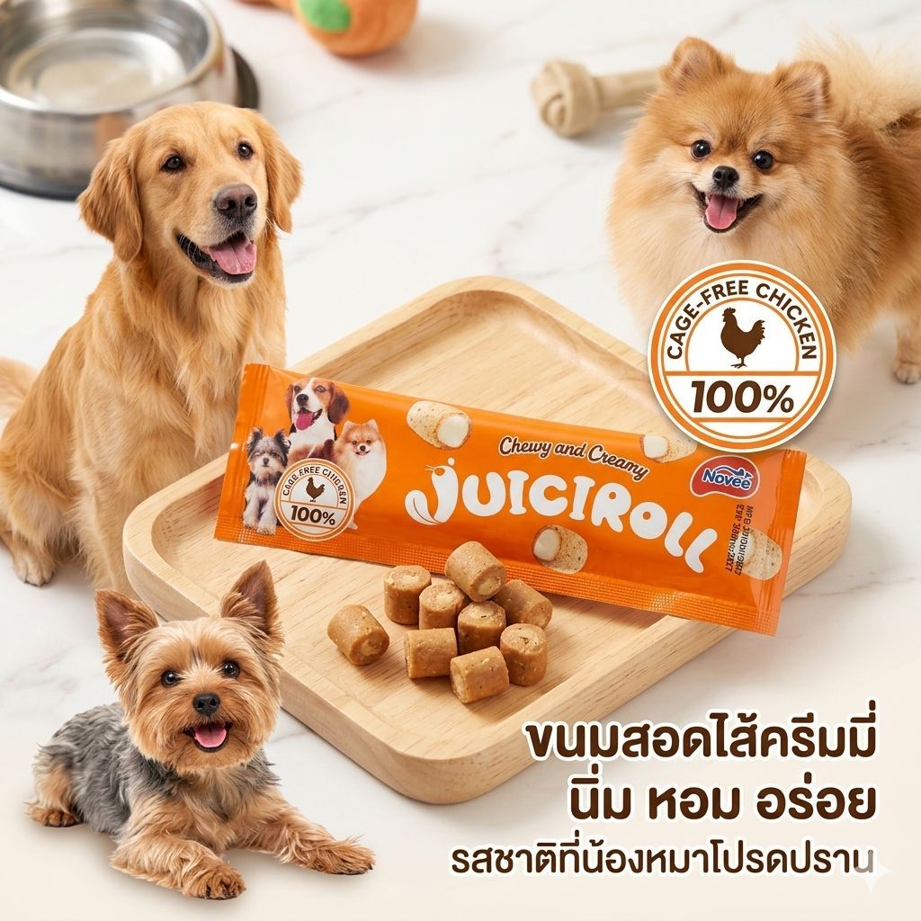 JUICIROLL ขนมสอดไส้ครีมมี่ เม็ดนิ่ม สำหรับสุนัขทุกสายพันธุ์
