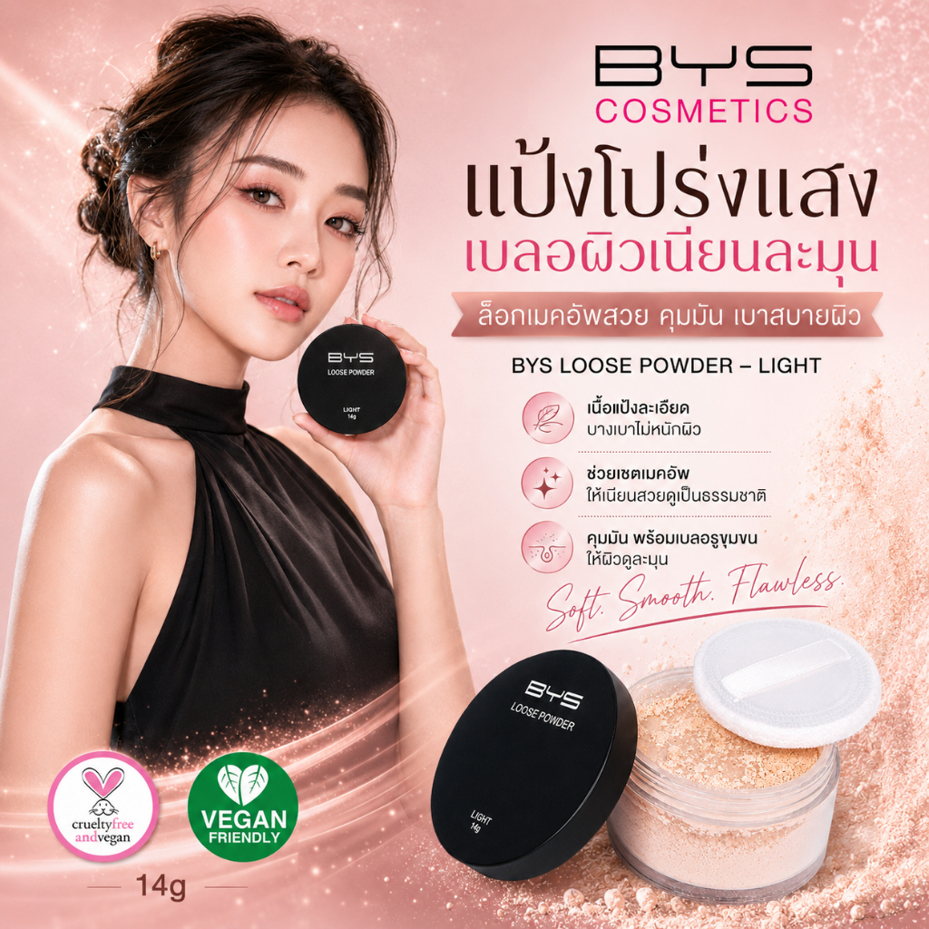BYS Loose Powder 13 g แป้งฝุ่นโปร่งแสงอณูละเอียด เบอร์ Light ( N26 ) + มีพับแถมให้